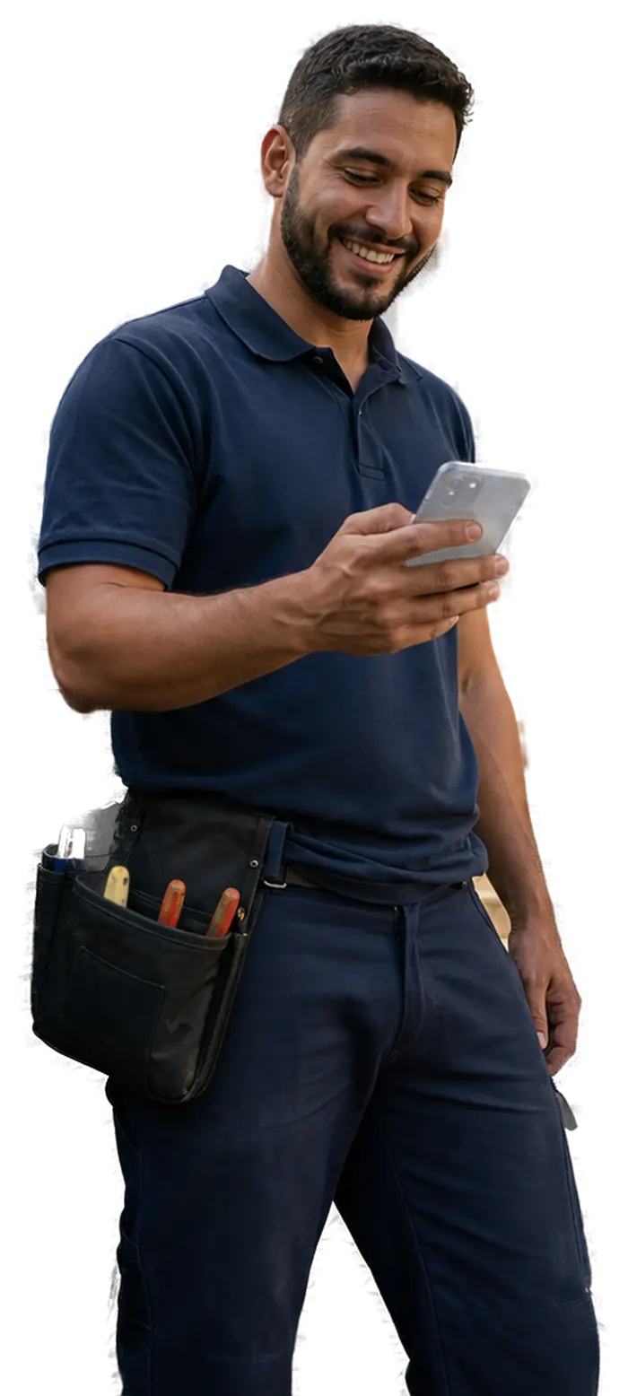 Profissional (ilustrativo) verificado, pronto para atender um chamado