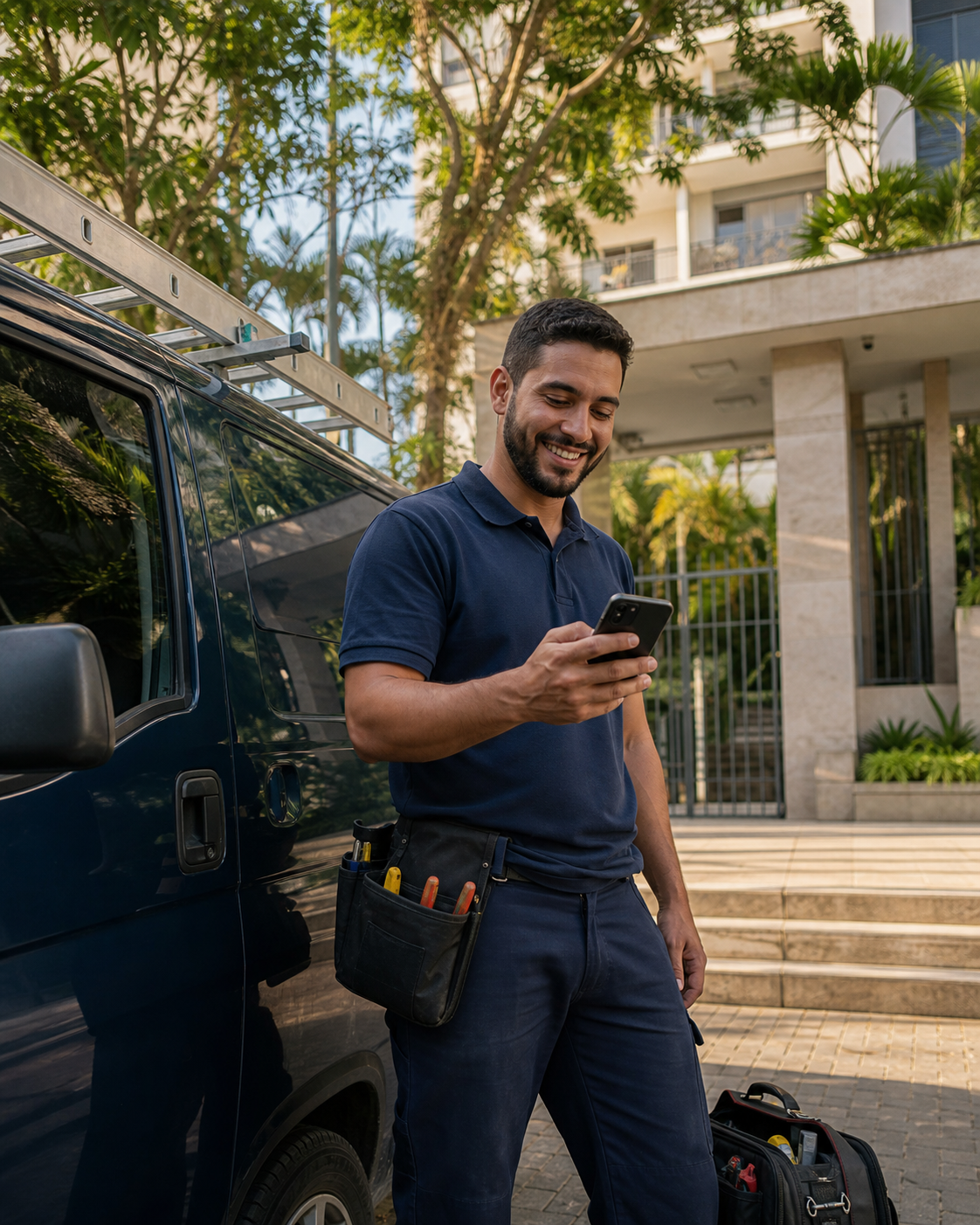 Profissional consultando uma nova oportunidade de atendimento no celular