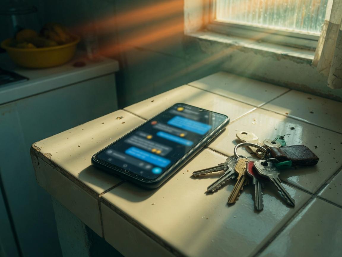 Celular e chaves sobre o balcão da cozinha