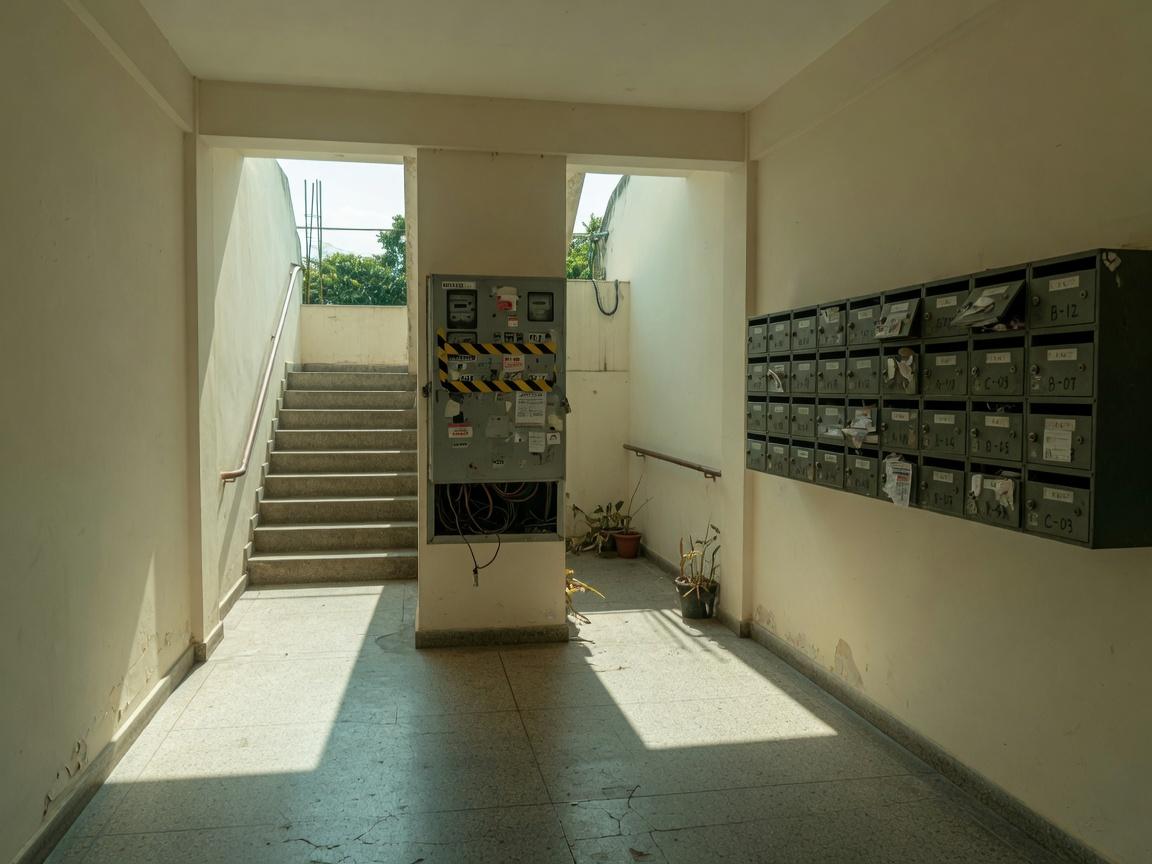 Corredor e medidores elétricos de um condomínio em Manaus